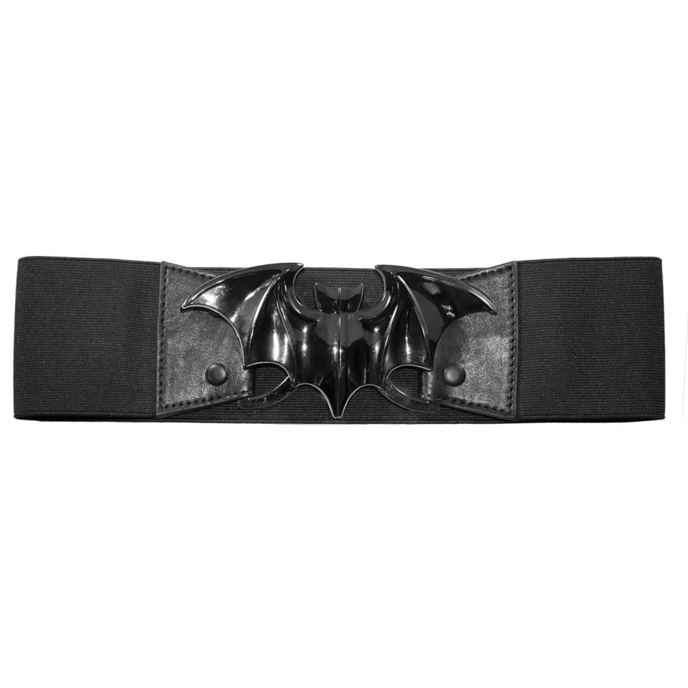 Kreepsville 666 Gothic Bat Buckle Elastic Waist Belt – Black or Silver