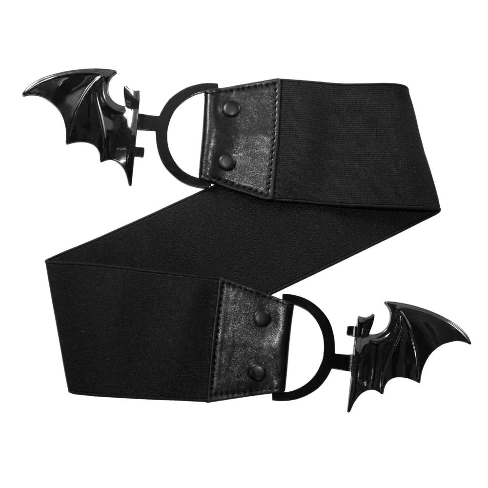 Kreepsville 666 Gothic Bat Buckle Elastic Waist Belt – Black or Silver