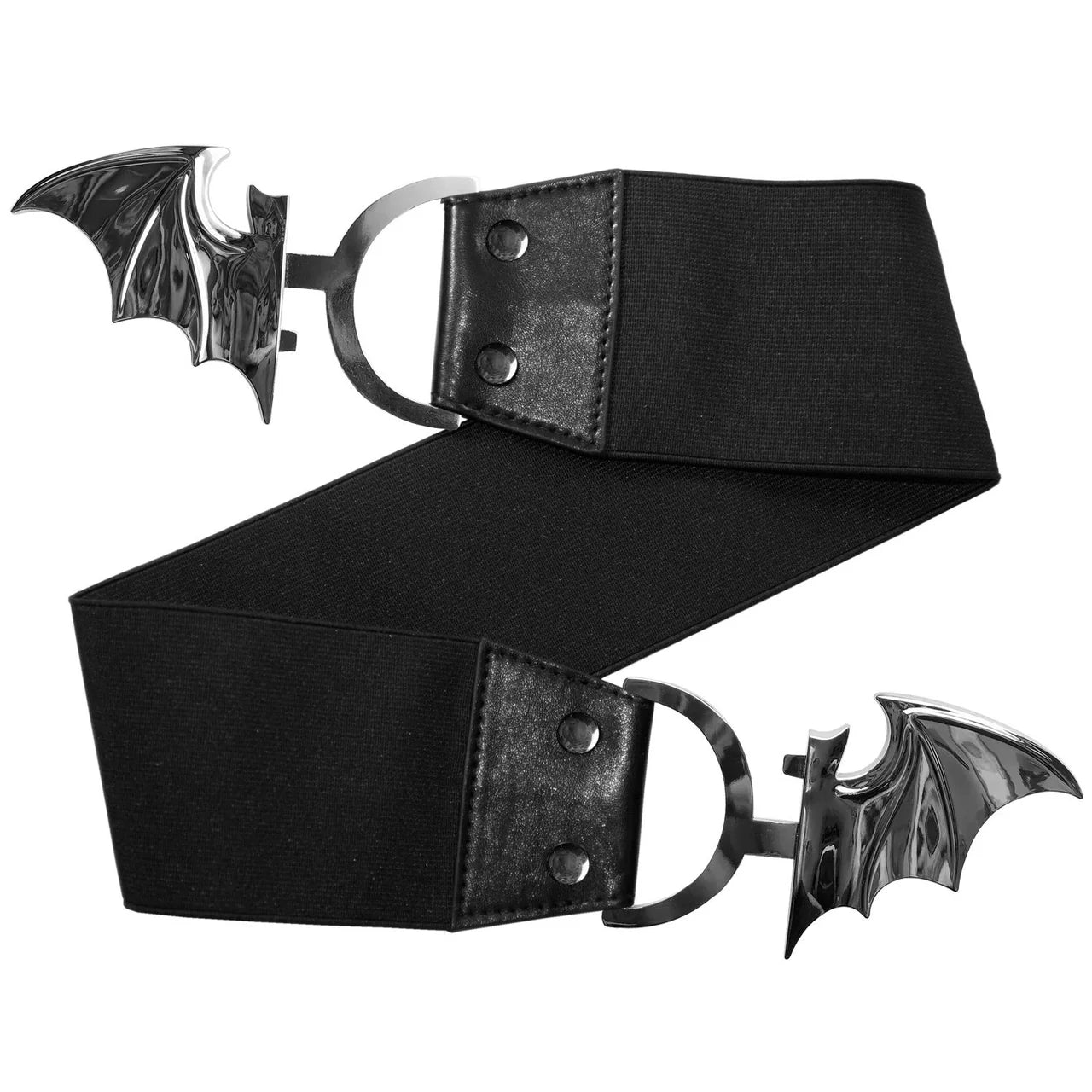 Kreepsville 666 Gothic Bat Buckle Elastic Waist Belt – Black or Silver