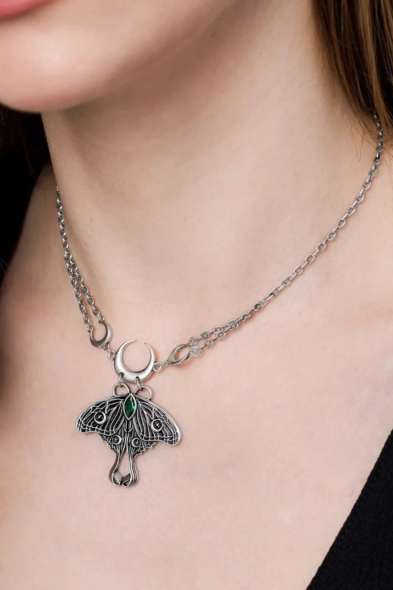 Restyle Luna moth choker necklace with crescent moon pendant