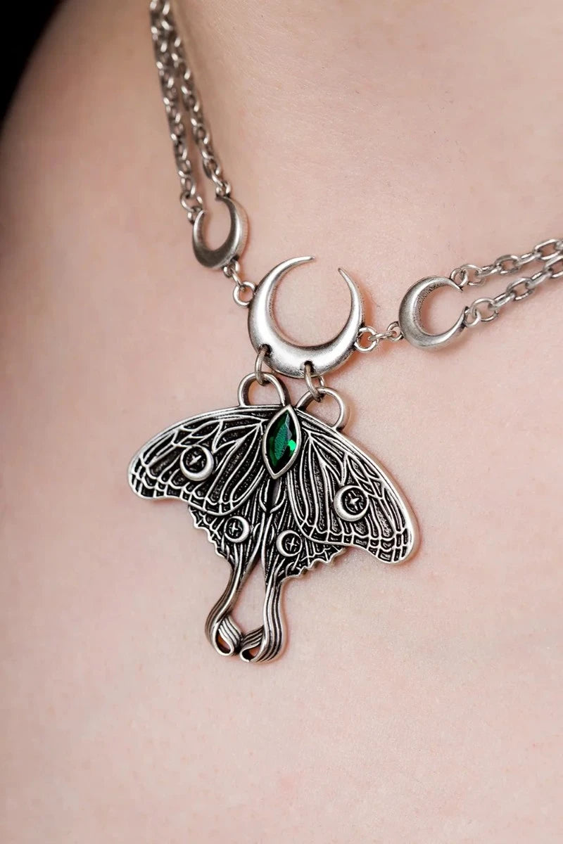 Restyle Luna moth choker necklace with crescent moon pendant