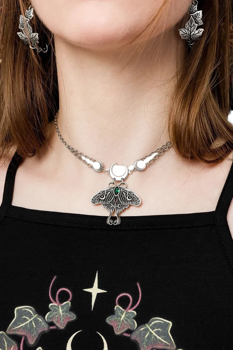 Restyle Luna moth choker necklace with crescent moon pendant