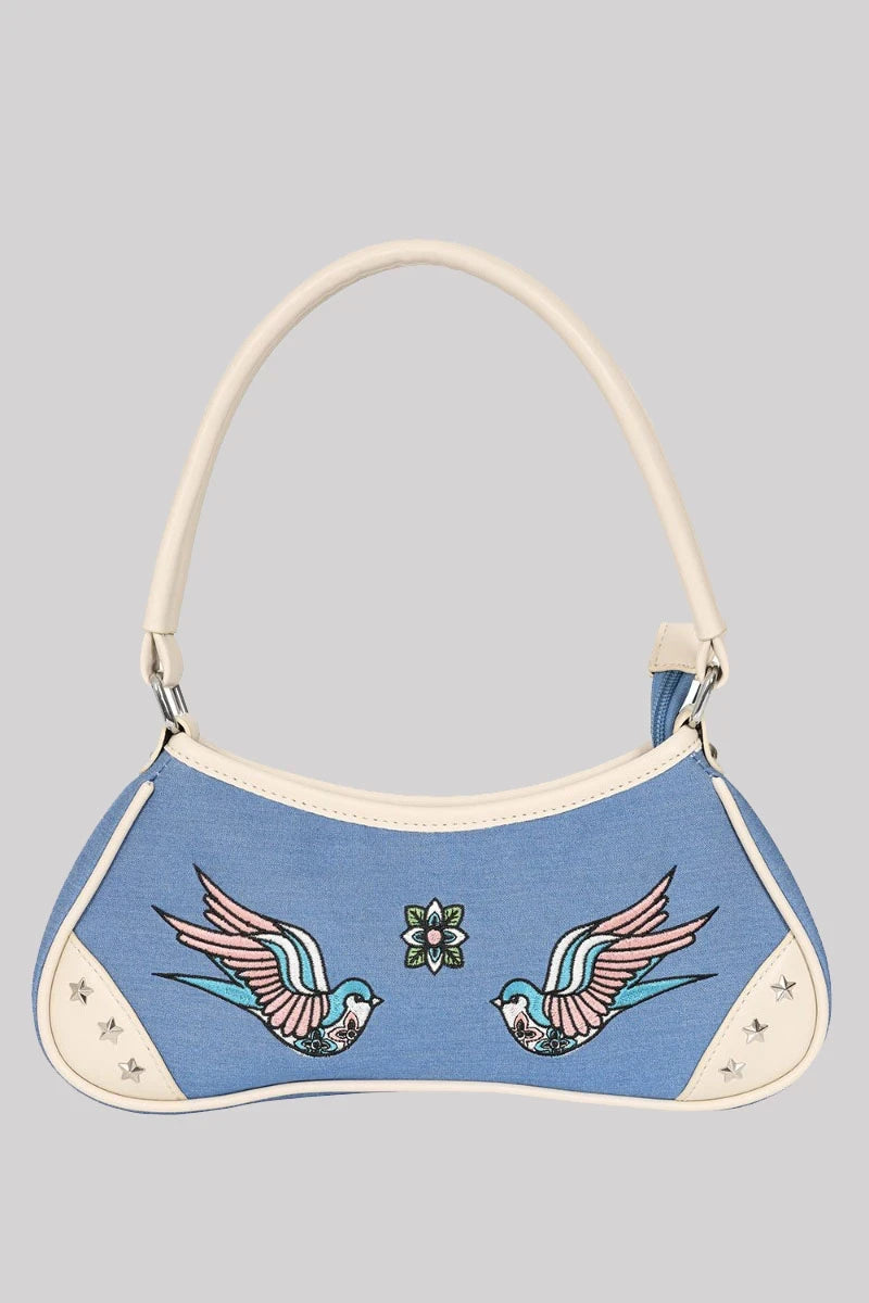 Banned Marilou Swallow Handbag - Vintage Style Denim Bag