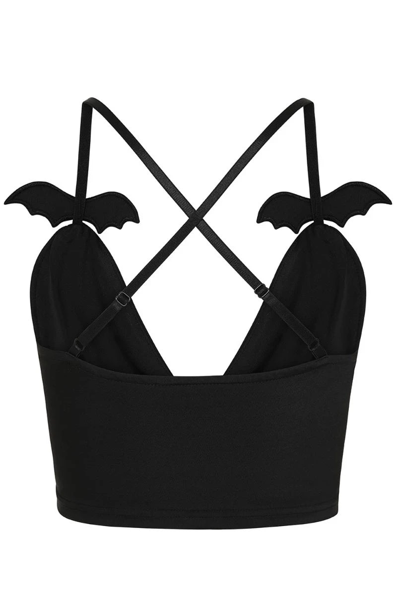Banned Melantha Top - Alternative Black Bat Wing Crop Top