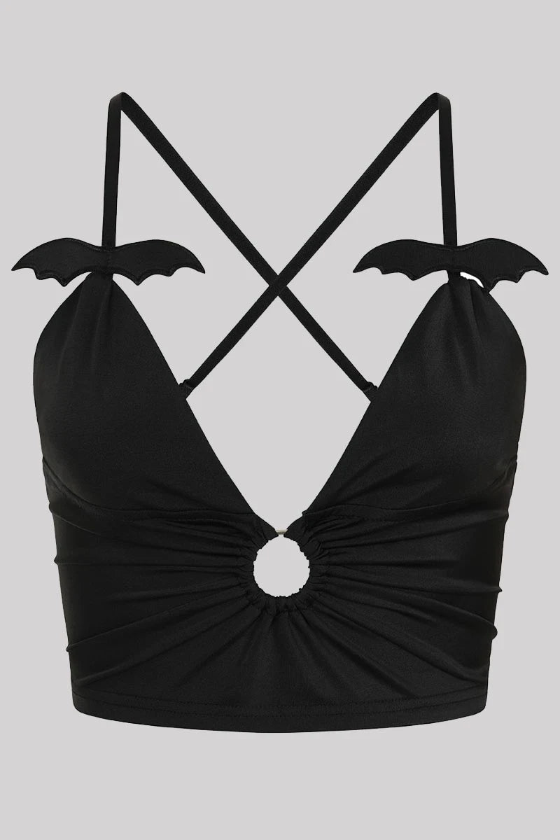 Banned Melantha Top - Alternative Black Bat Wing Crop Top