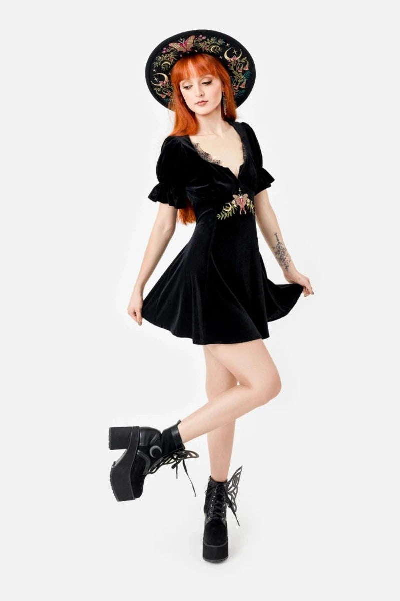 Restyle Midnight Flora Mini Dress - Gothic Velvet Witchy