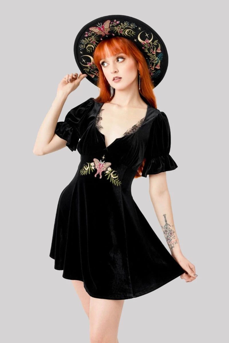 Restyle Midnight Flora Mini Dress - Gothic Velvet Witchy