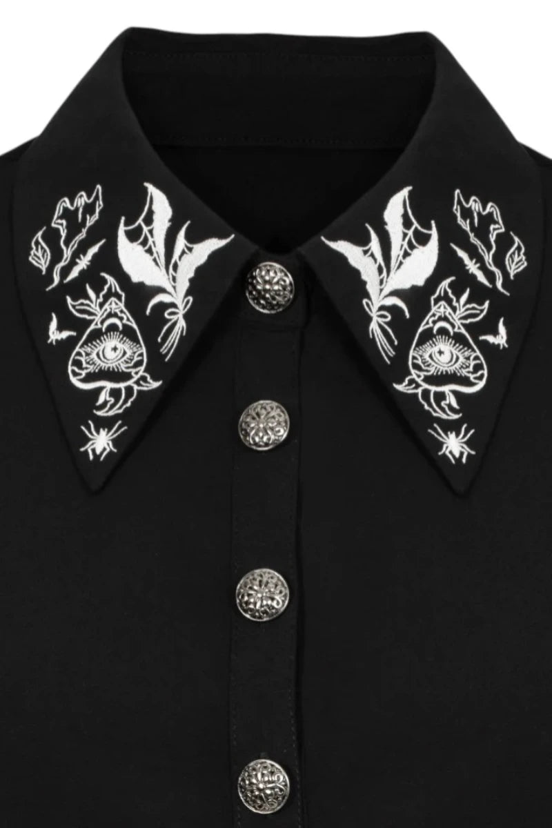Hell Bunny Mischief Blouse - Gothic Floral Embroidered Top