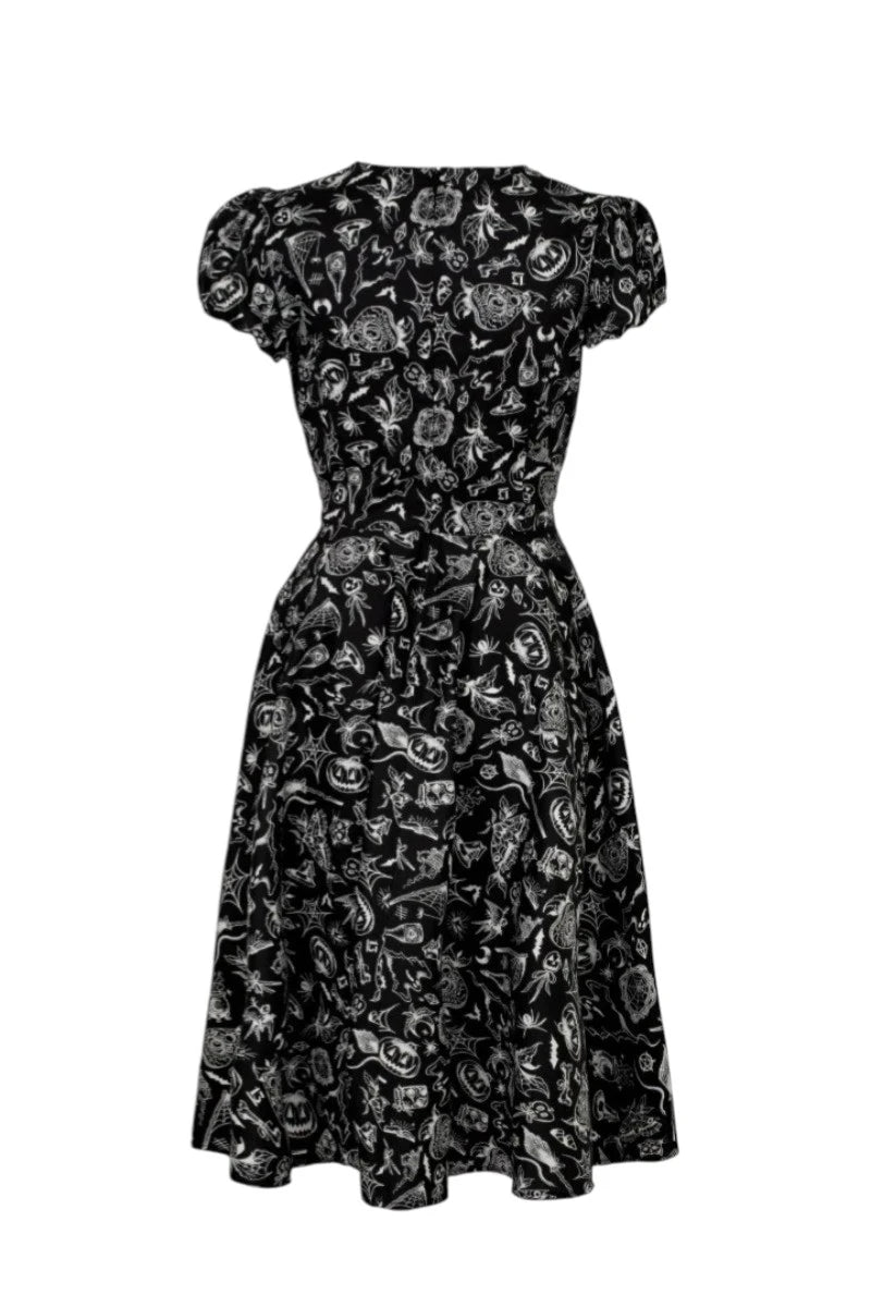 Hell Bunny Mischief Dress - Midi Gothic Black Print Skater