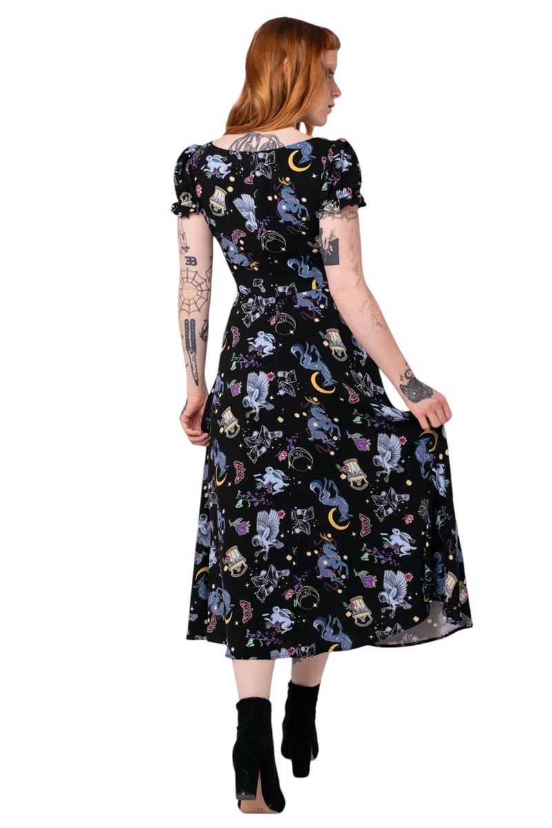 Hell Bunny Moonlit Midi Dress - Gothic Celestial Print
