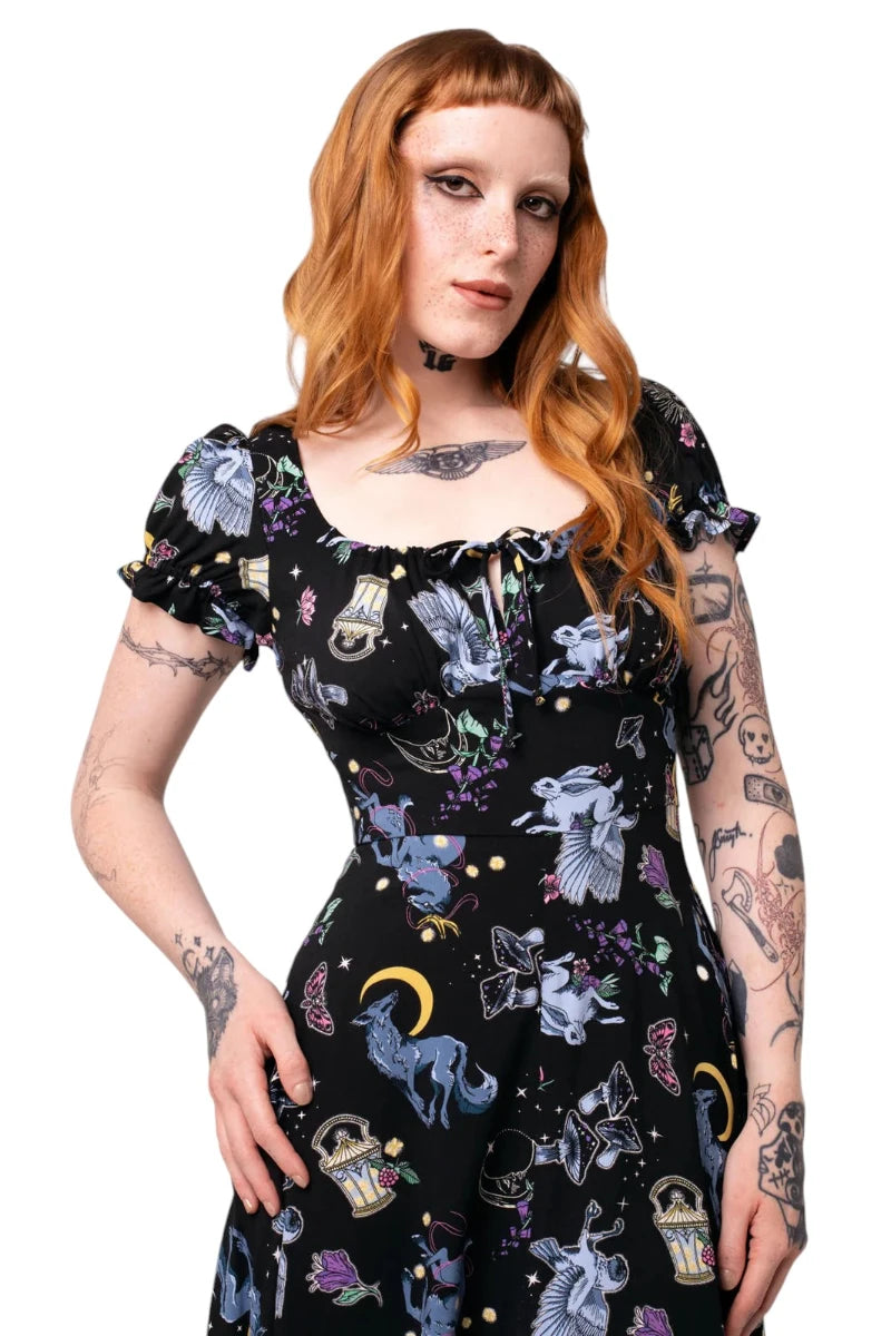Hell Bunny Moonlit Midi Dress - Gothic Celestial Print