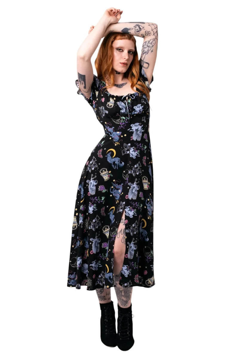 Hell Bunny Moonlit Midi Dress - Gothic Celestial Print