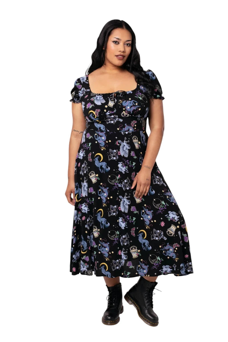 Hell Bunny Moonlit Midi Dress - Gothic Celestial Print