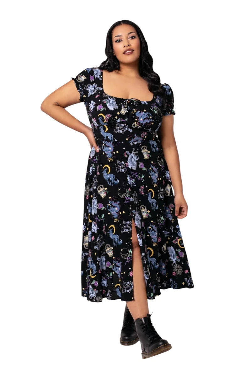 Hell Bunny Moonlit Midi Dress - Gothic Celestial Print
