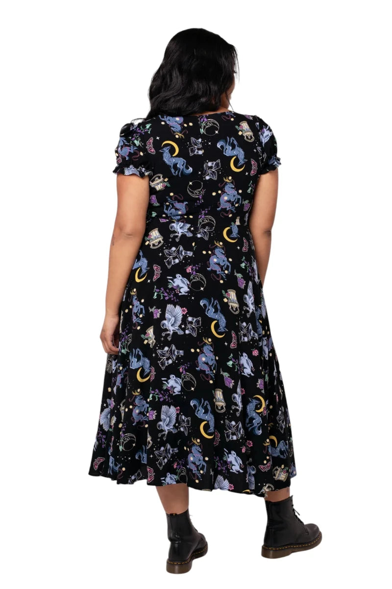 Hell Bunny Moonlit Midi Dress - Gothic Celestial Print