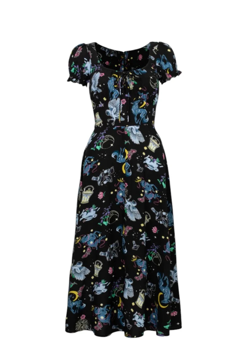 Hell Bunny Moonlit Midi Dress - Gothic Celestial Print