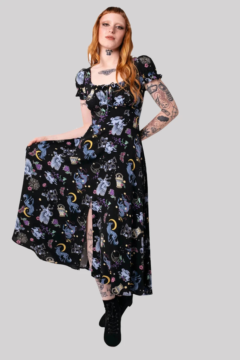 Hell Bunny Moonlit Midi Dress - Gothic Celestial Print