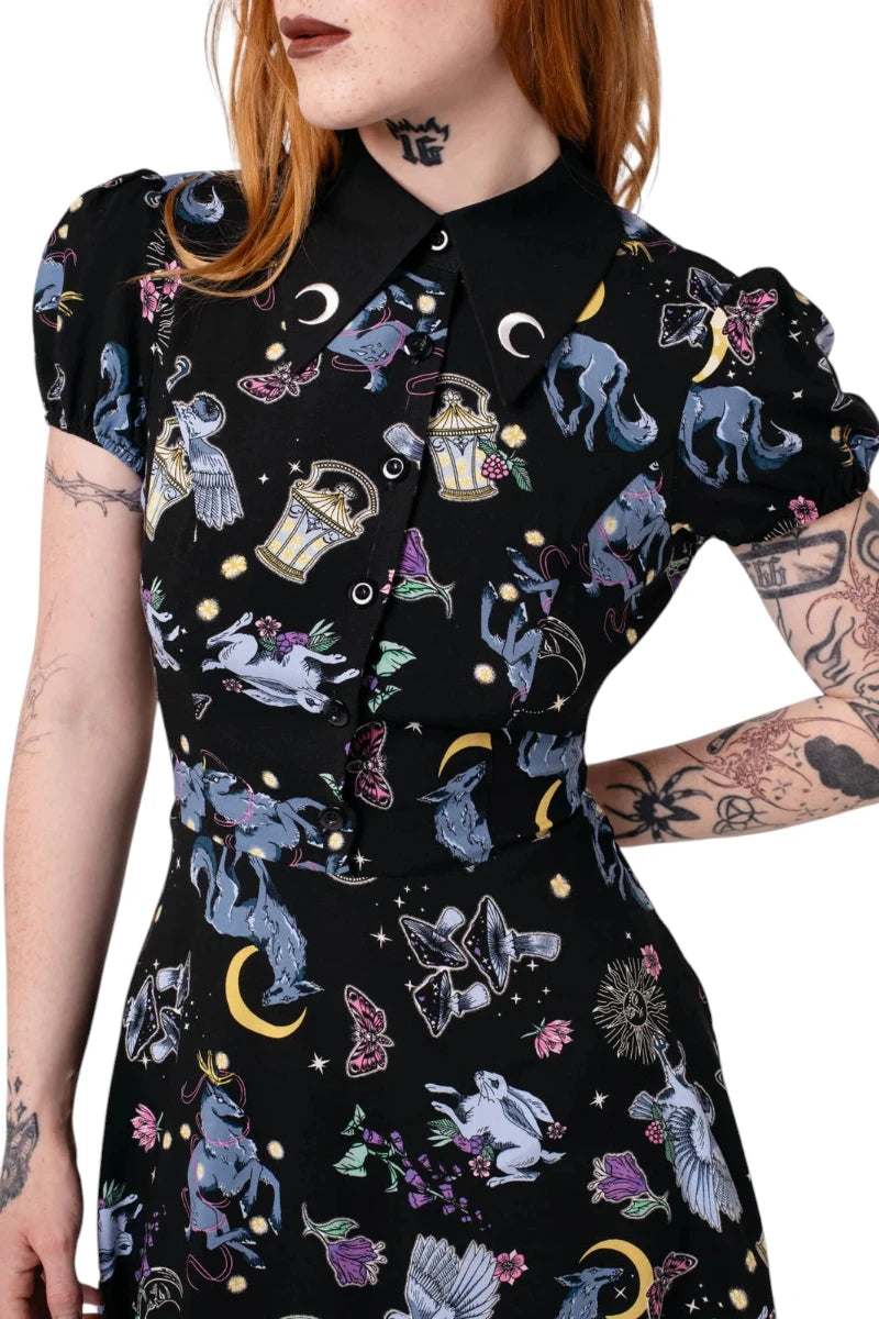 Hell Bunny Moonlit Mini Dress - Black Celestial Gothic Style