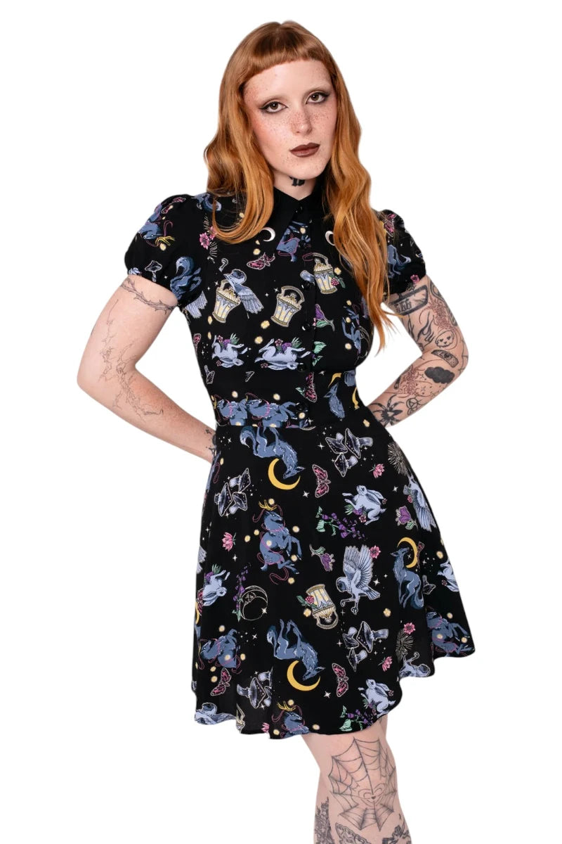 Hell Bunny Moonlit Mini Dress - Black Celestial Gothic Style