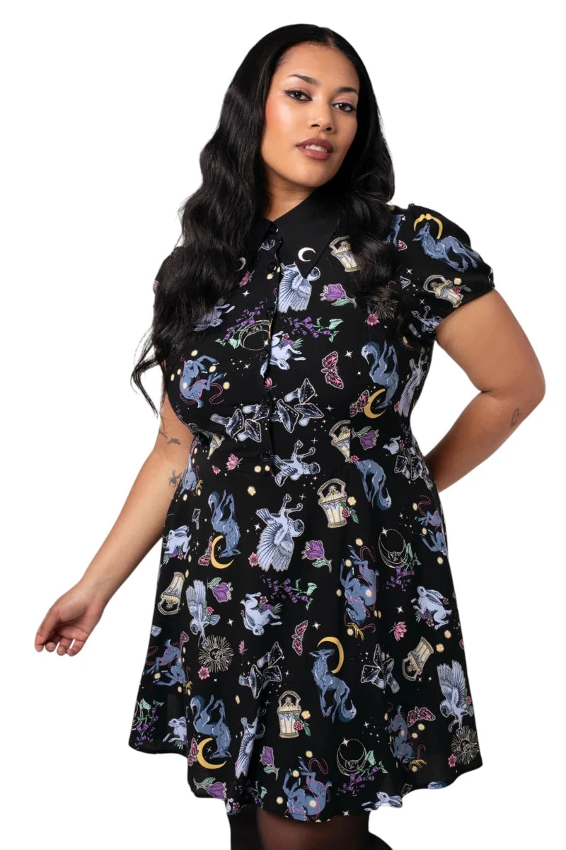 Hell Bunny Moonlit Mini Dress - Black Celestial Gothic Style