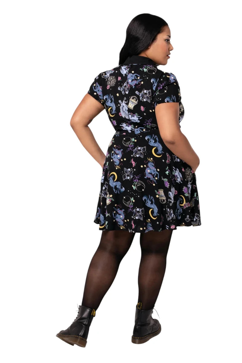 Hell Bunny Moonlit Mini Dress - Black Celestial Gothic Style