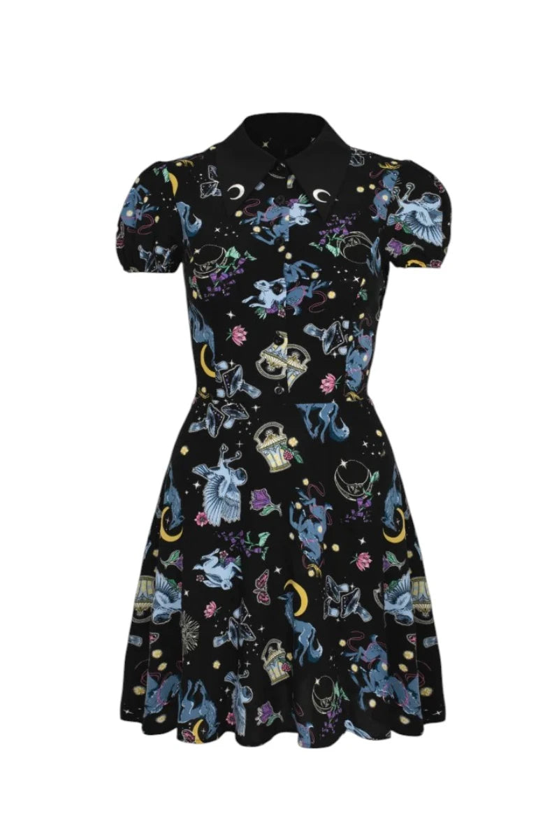 Hell Bunny Moonlit Mini Dress - Black Celestial Gothic Style