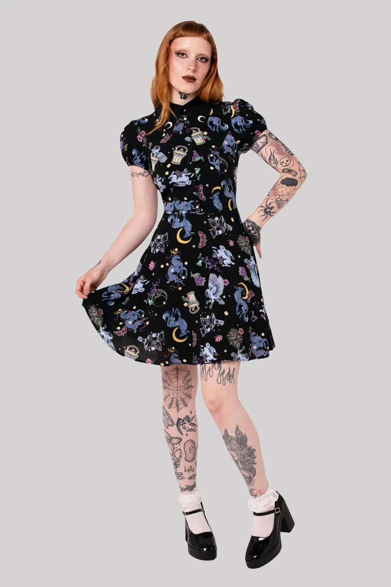 Hell Bunny Moonlit Mini Dress - Black Celestial Gothic Style