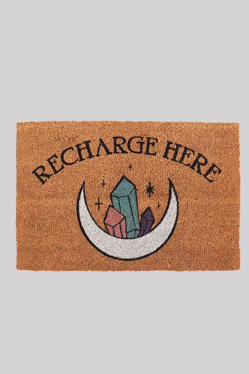 Recharge Here Crystal Doormat – Natural Coir Welcome Mat