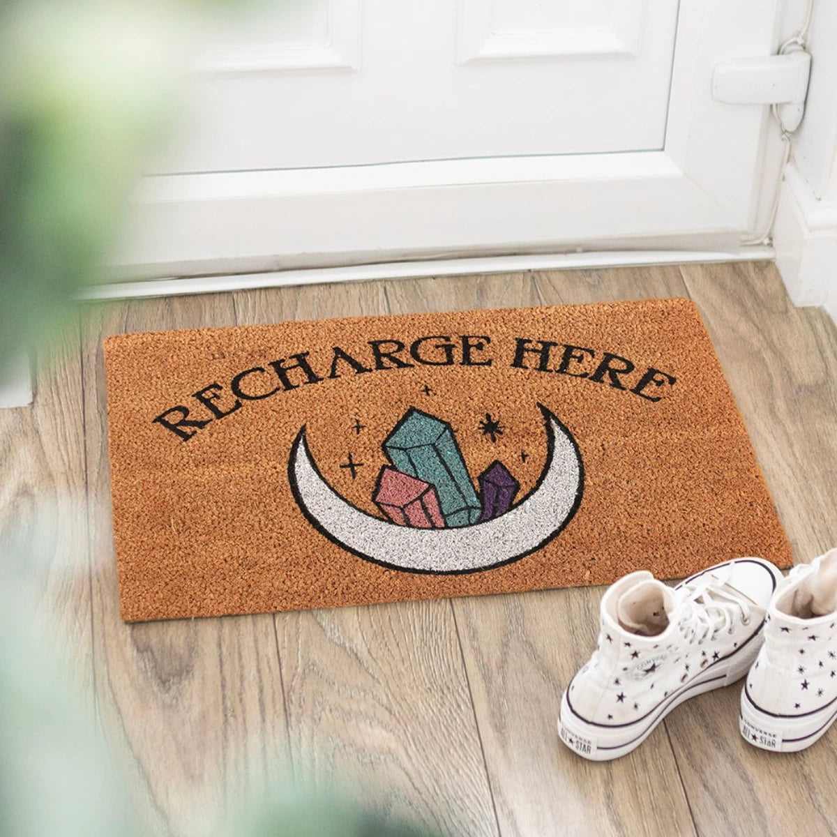 Recharge Here Crystal Doormat – Natural Coir Welcome Mat