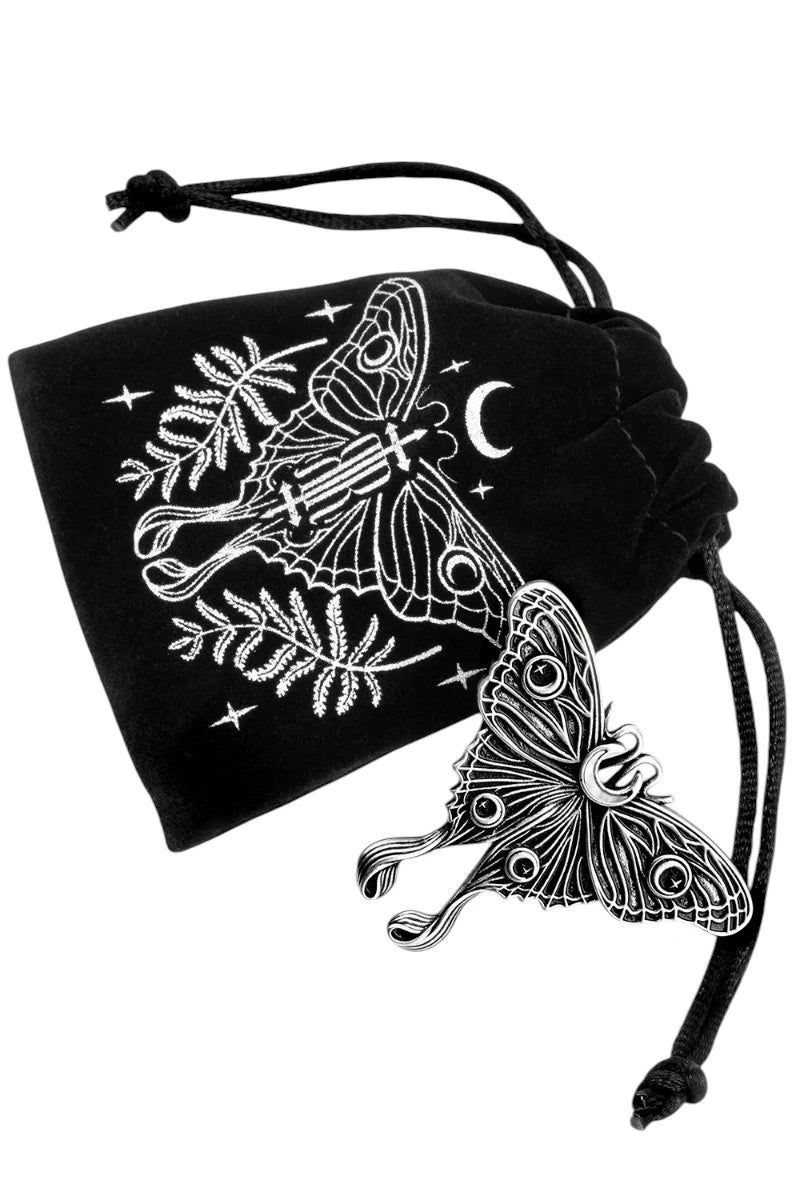 Restyle Nocturnal Statement Ring Silver Moth with Moon Inlay