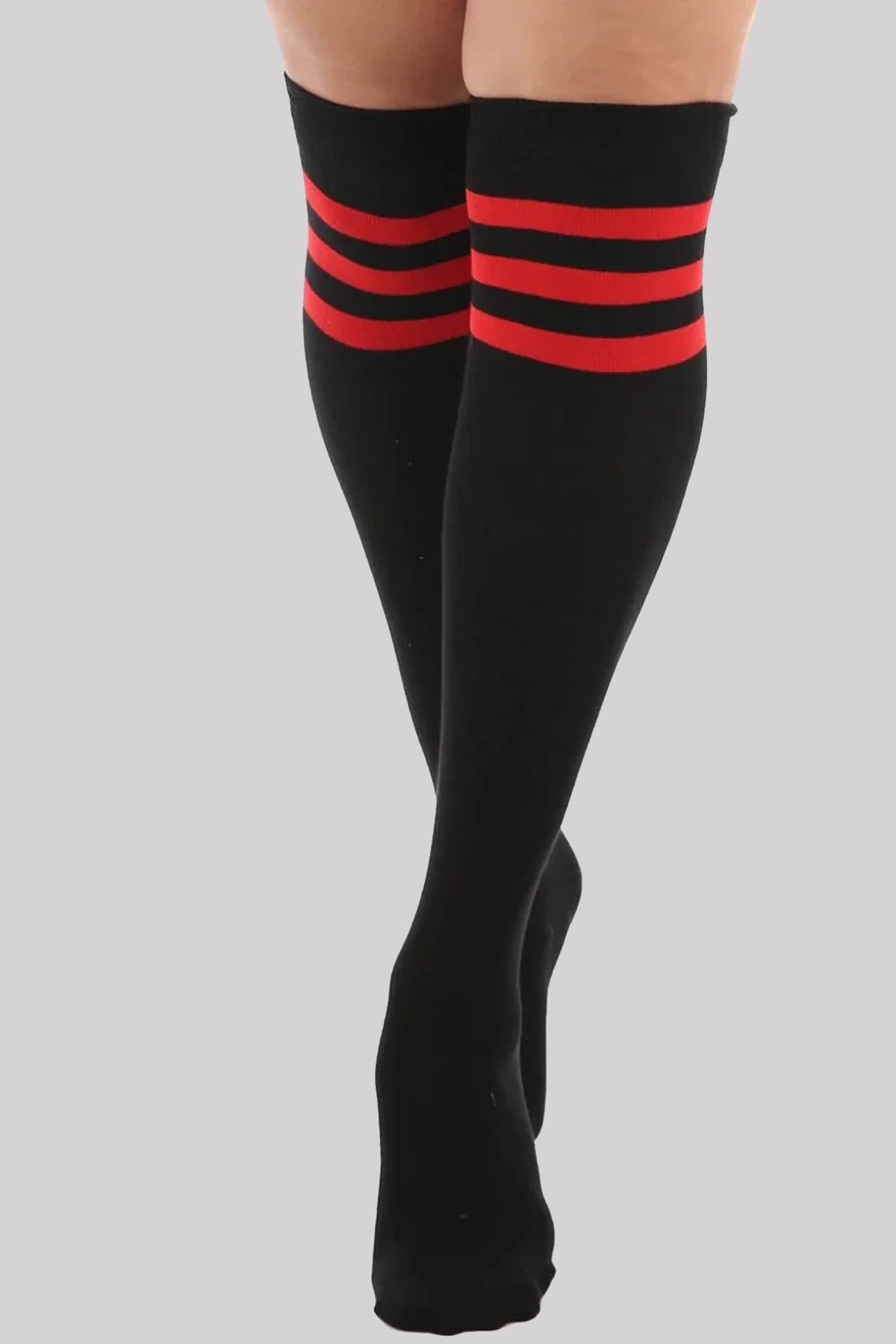Pamela Mann Referee Stripe Varsity Over The Knee Socks, Red