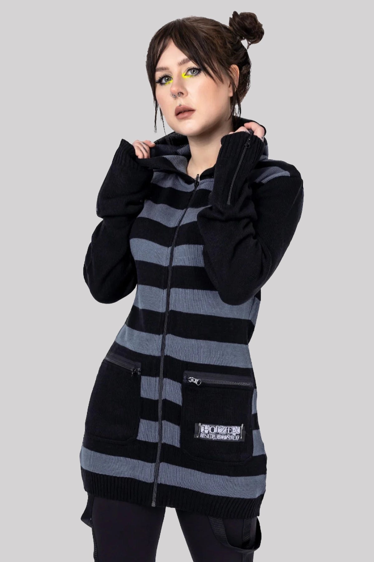Poizen Industries Long Goblin Grunge Stripe Knit Cardigan