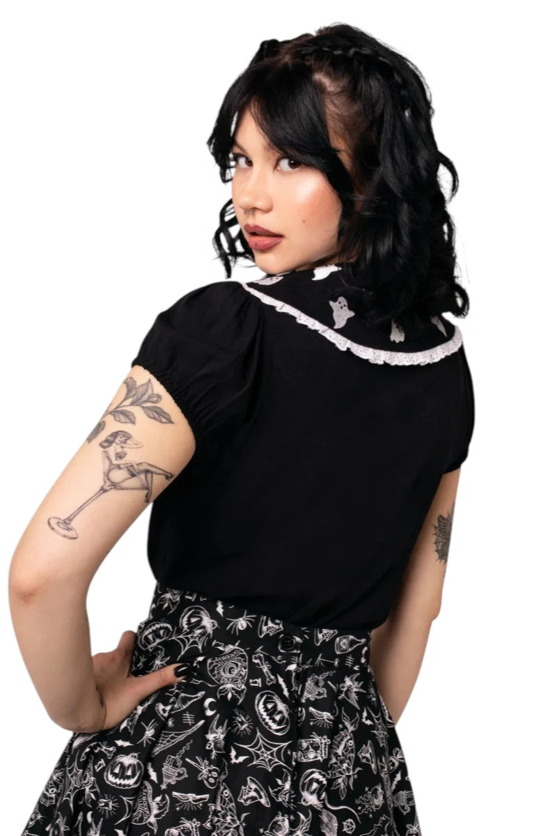 Hell Bunny Phantomette Blouse Gothic Halloween Ghost Collar