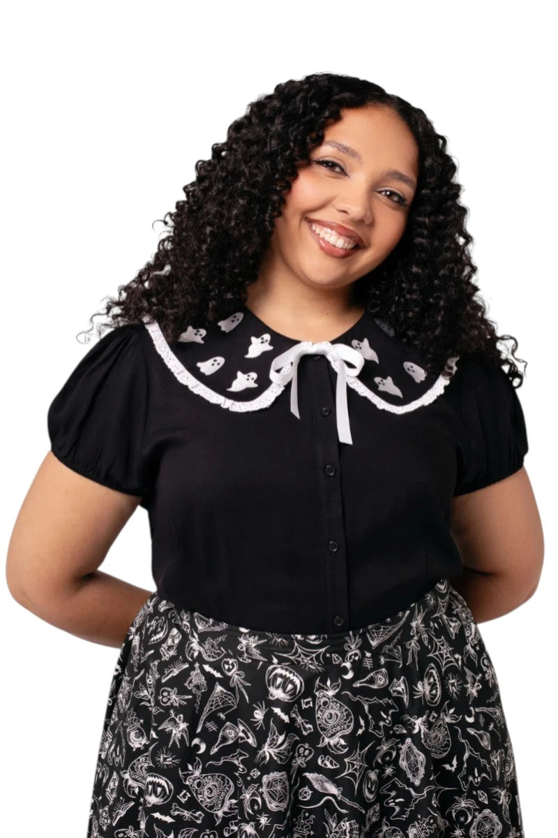 Hell Bunny Phantomette Blouse Gothic Halloween Ghost Collar