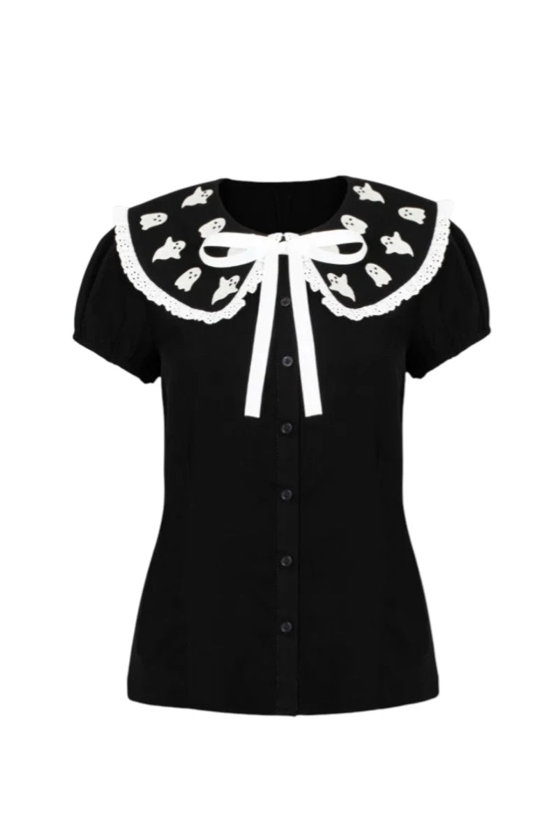 Hell Bunny Phantomette Blouse Gothic Halloween Ghost Collar