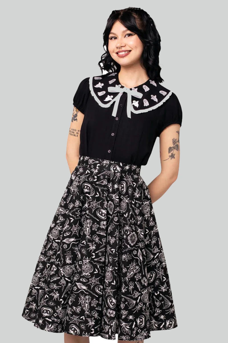 Hell Bunny Phantomette Blouse Gothic Halloween Ghost Collar