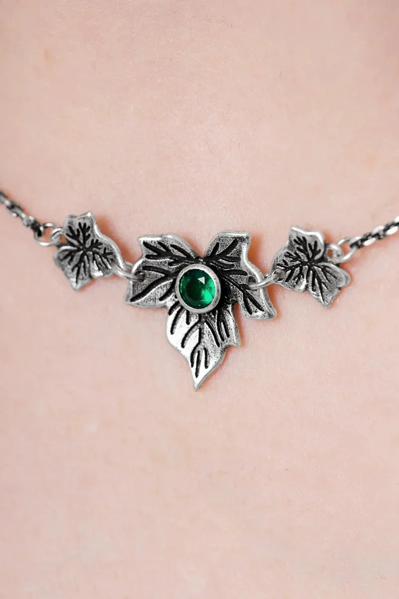 Restyle Poisoned Ivy Necklace - Silver Ivy Leaves & Emerald