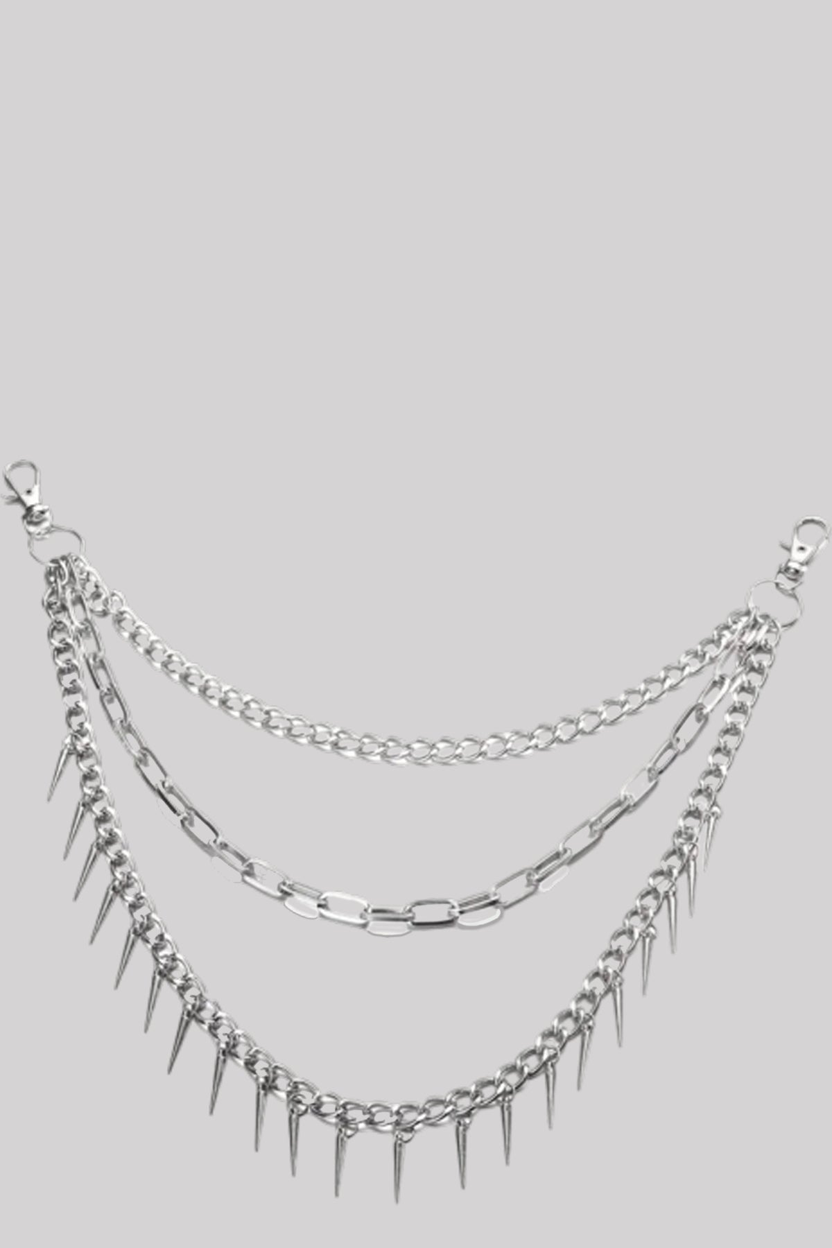 Ro Rox Punk Studded Gothic Metal Triple Pendant Chain