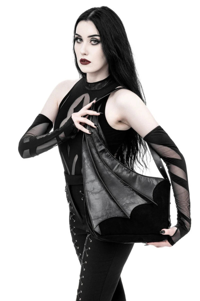 Restyle Winged Hobo Bag - Gothic Asymmetric Purse, Bat Wing