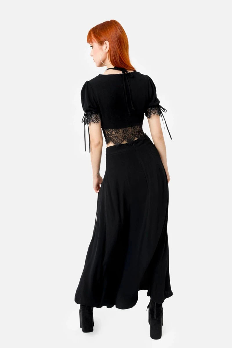 Restyle Rhodanthe Maxi Skirt – Gothic Lace-Up Slit Skirt