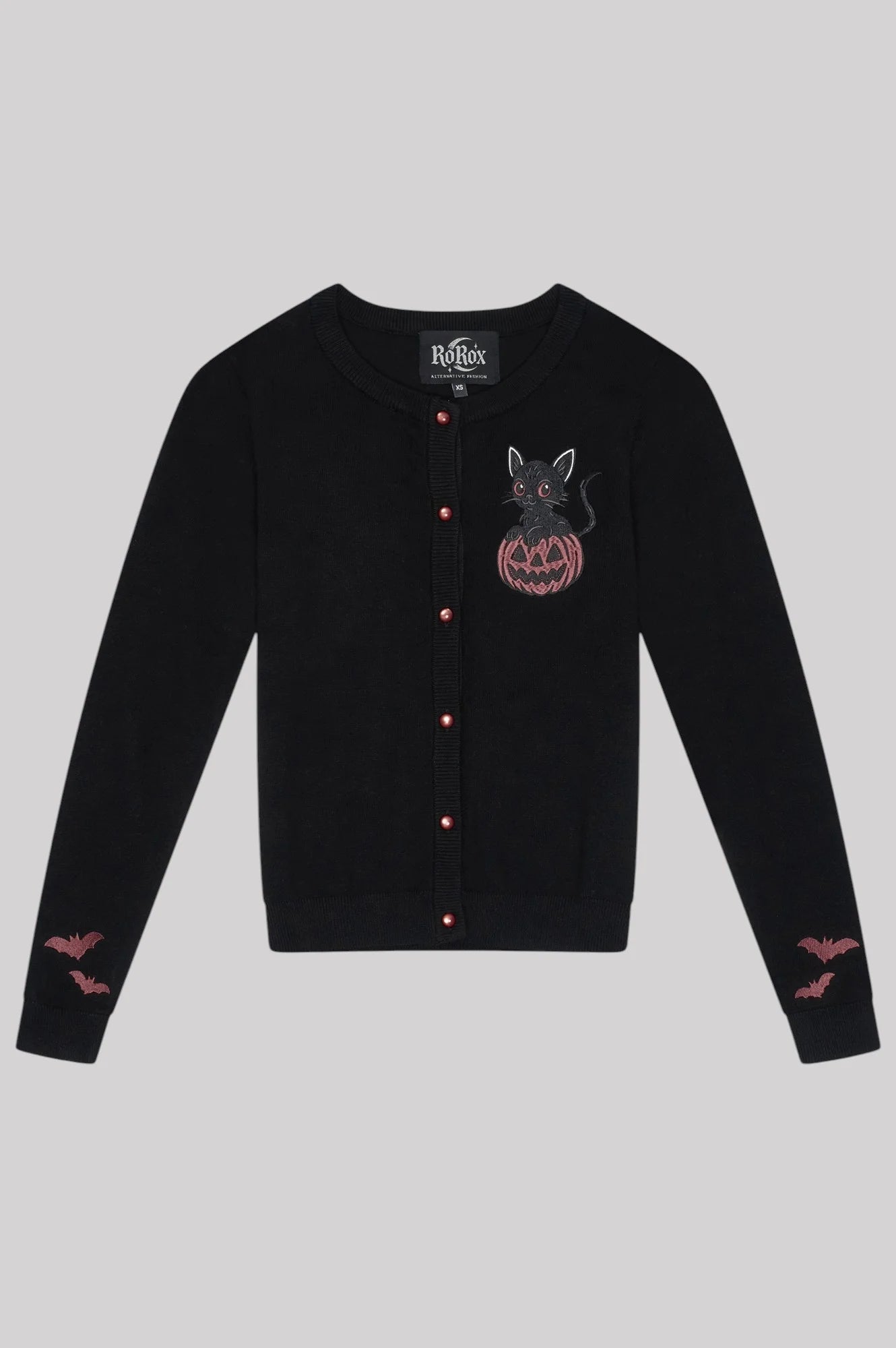 Ro Rox Cat & Pumpkin Halloween Cardigan - Embroidered Knit