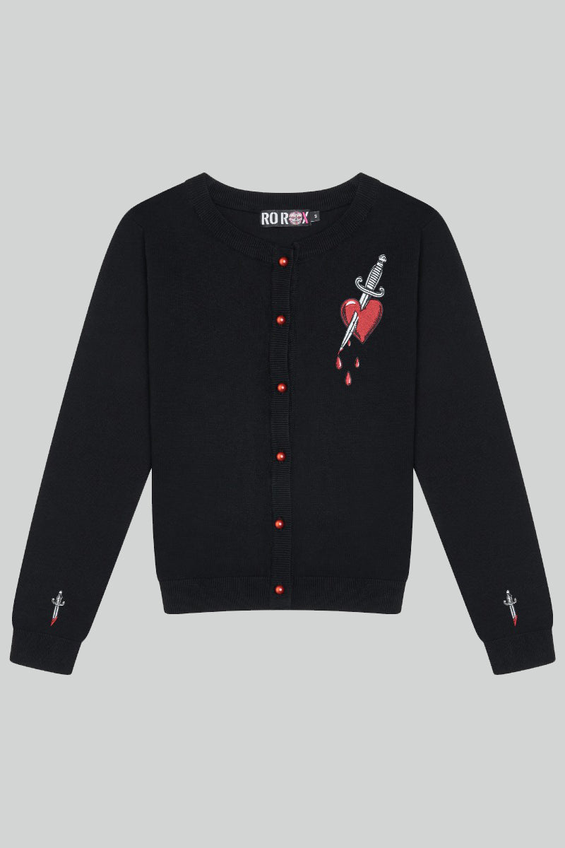 Ro Rox Heart & Dagger Cardigan - Goth Embroidery Knit Top