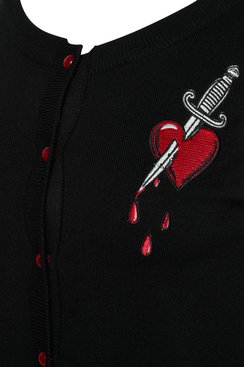 Ro Rox Heart & Dagger Cardigan - Goth Embroidery Knit Top
