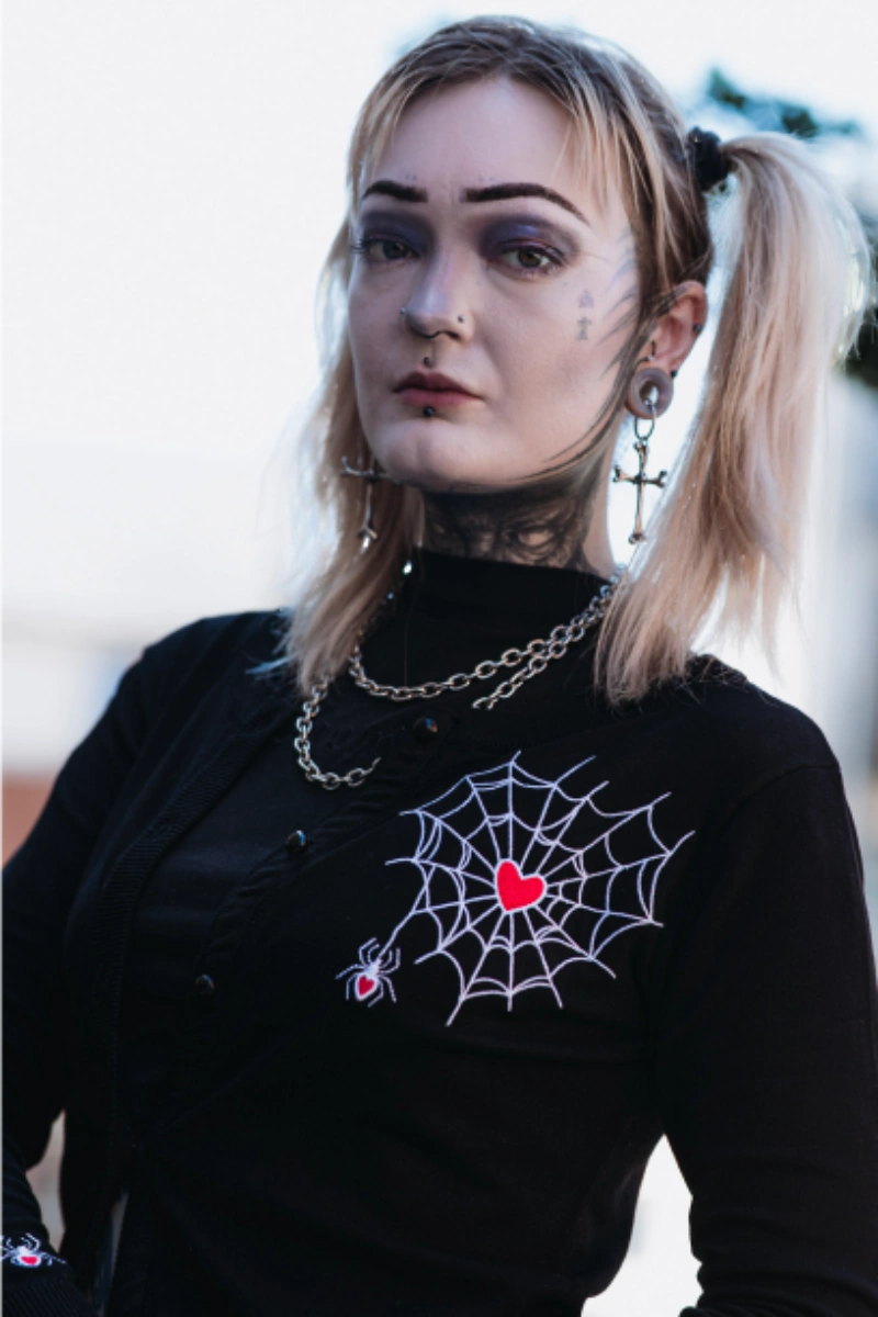 Ro Rox Loveweb Cardigan – Spider Web Heart Gothic Knitwear