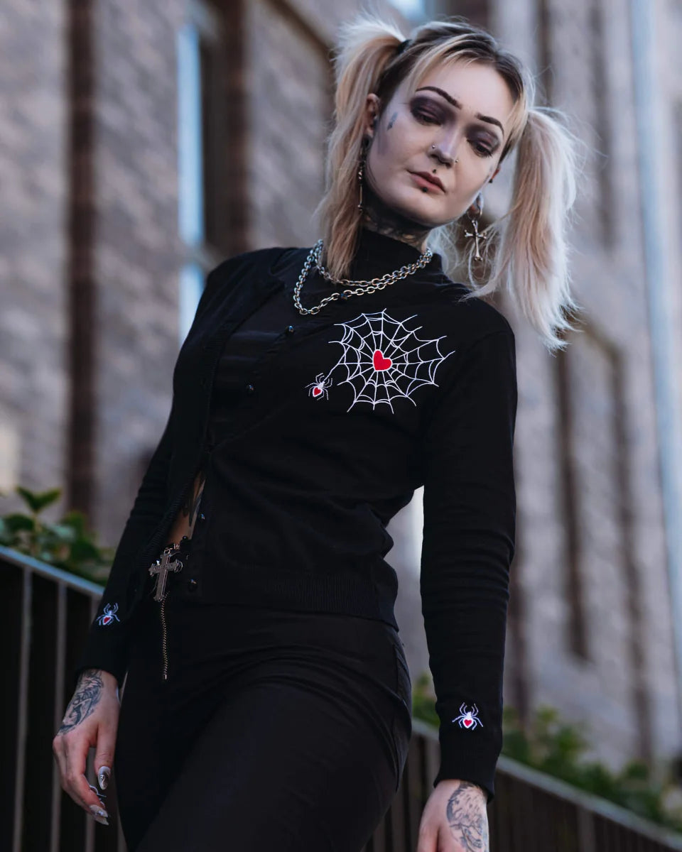 Ro Rox Loveweb Cardigan – Spider Web Heart Gothic Knitwear