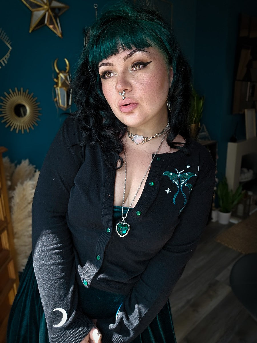 Ro Rox Luna Moth Cardigan – Moon Phase Gothic Knitwear