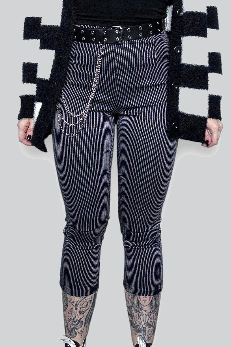 Ro Rox Pinstripe Capris – Alternative Goth Office Trousers