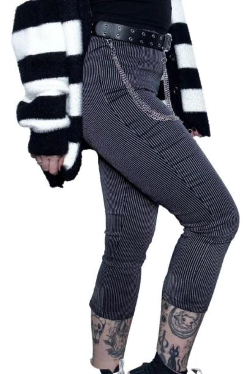 Ro Rox Pinstripe Capris – Alternative Goth Office Trousers