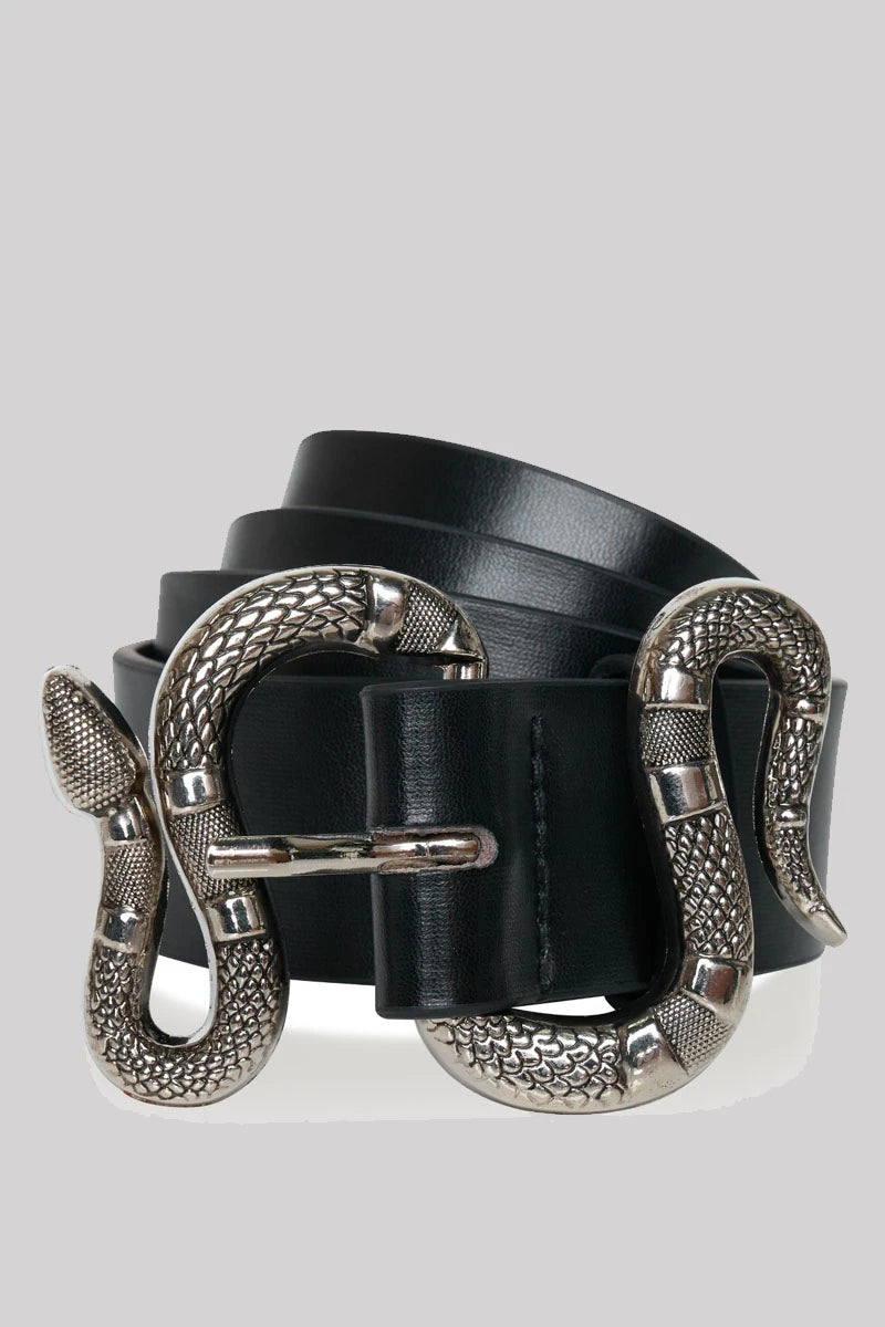 Ro Rox Severus Faux Leather Silver Snake Buckle Punk Belt