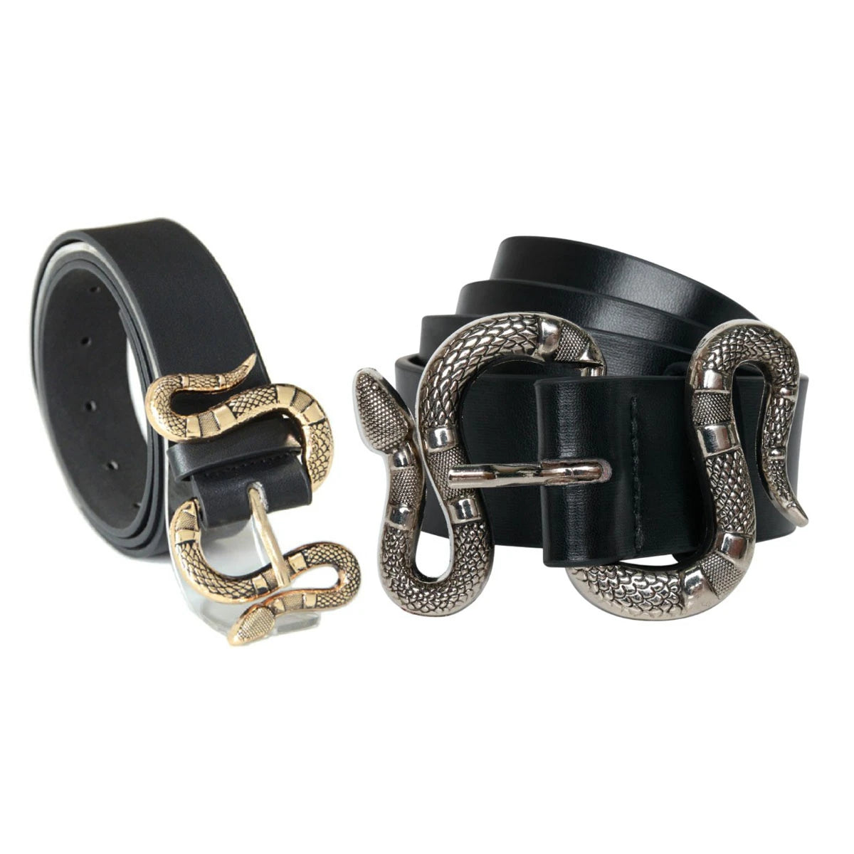 Ro Rox Severus Faux Leather Silver Snake Buckle Punk Belt